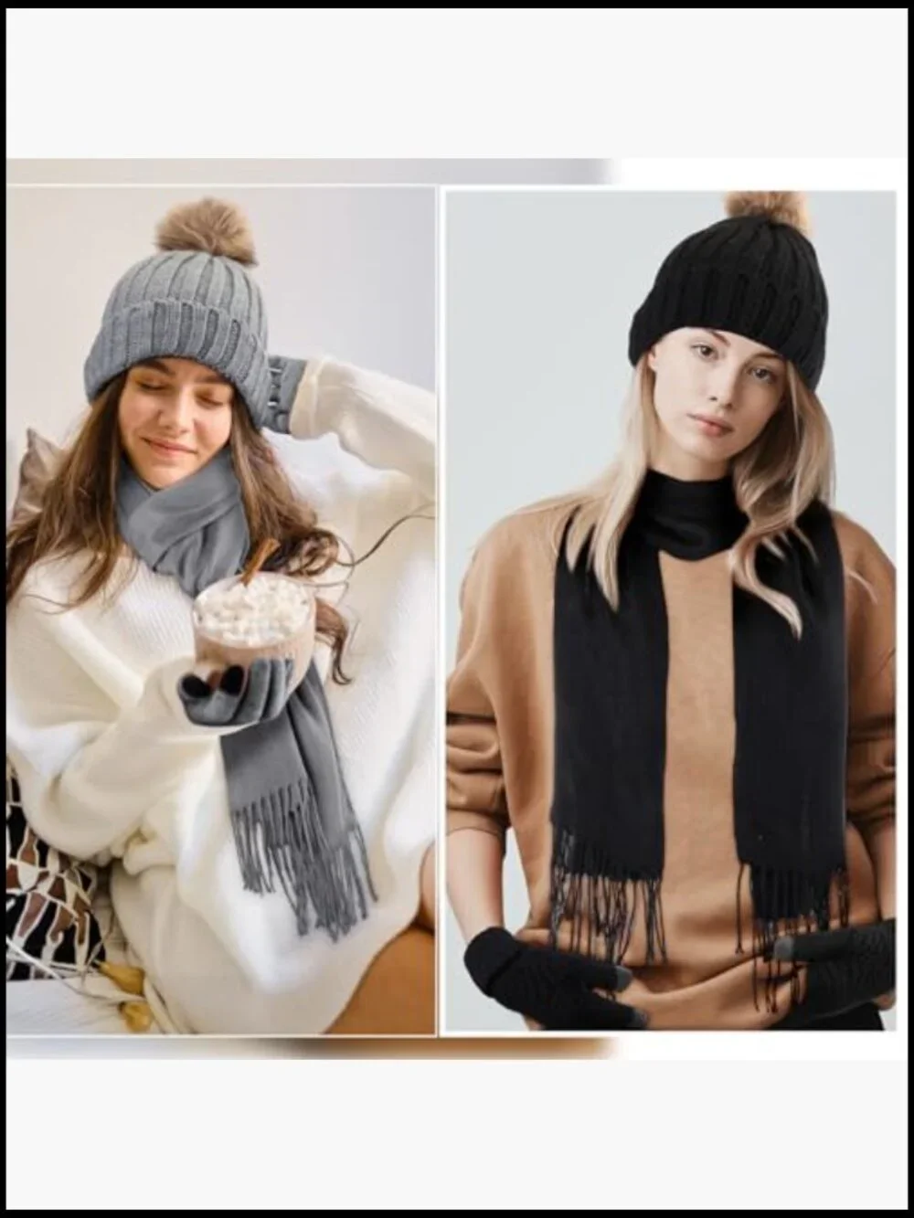 12-Pc Winter Set: Beanie, Scarf, Touchscreen Gloves
